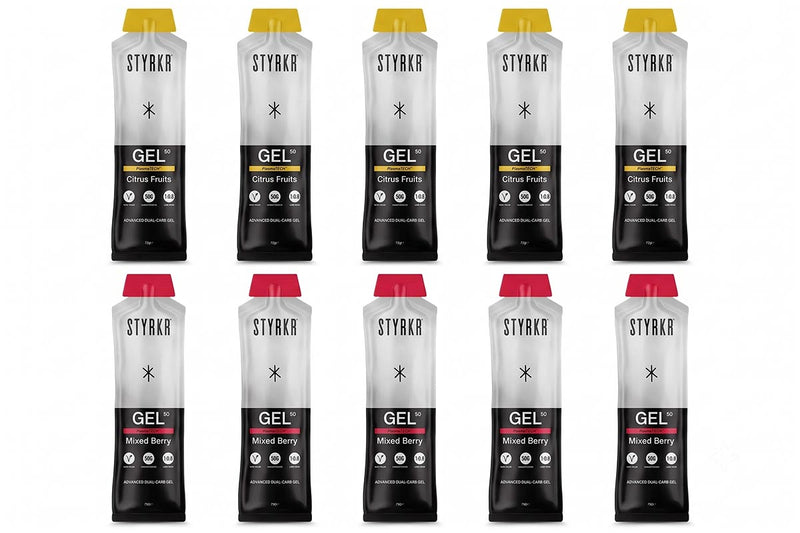 Styrkr GEL50 Dual-Carb Energy Gel - Mix of 10